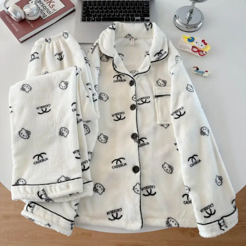 

Пижамы с героями мультфильмов Sanrio Hello Kittys Kawaii, брюки с длинными рукавами, милые, удобные, свободные, универсальные, простые, домашняя одежда, креативный принт