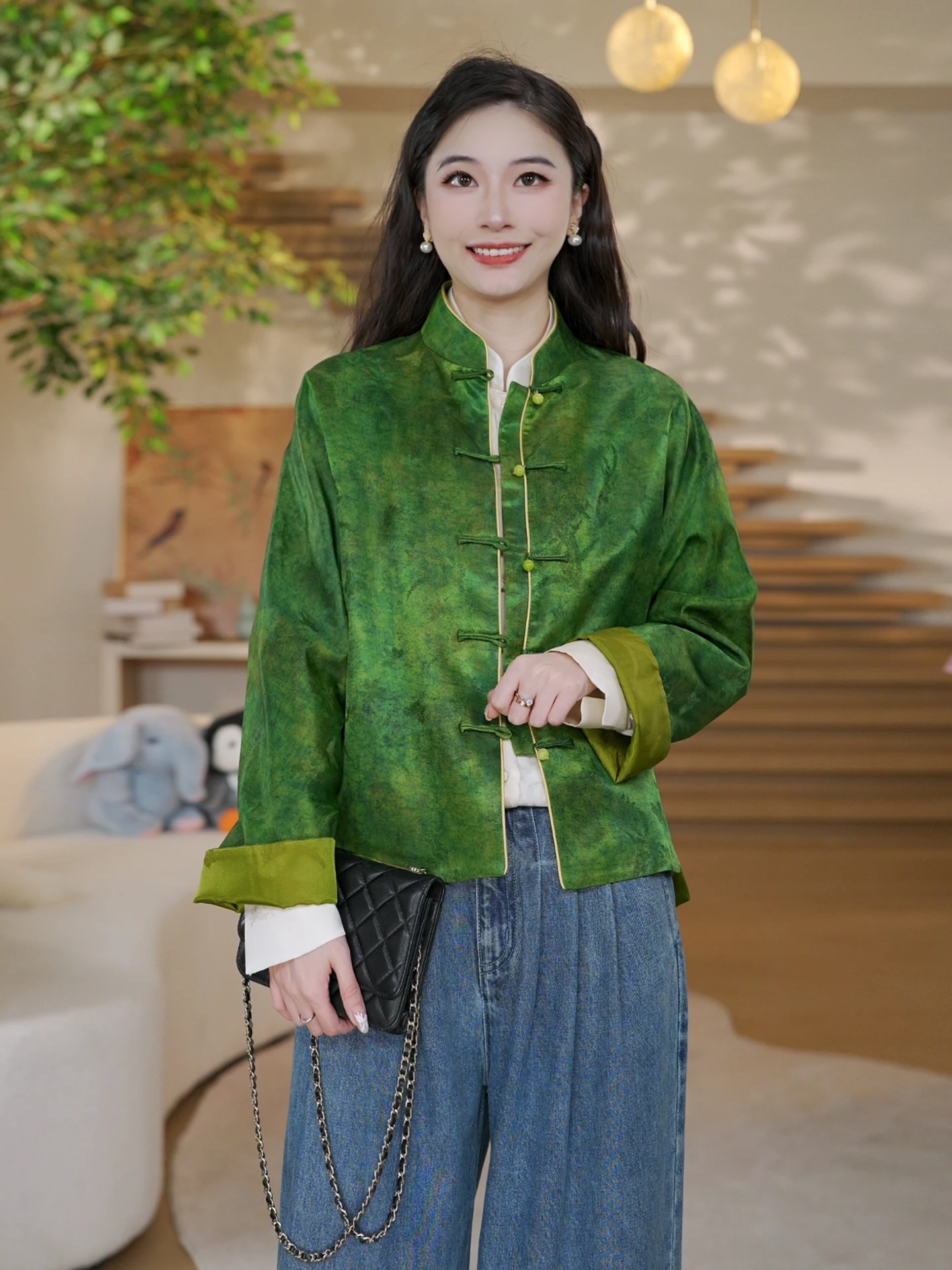 

Chunghwa Silk Double-Sided Wear Ladies Jaet Traditional Chinese Sle Silk Women's Outerwear Anti-Aging Long Sve