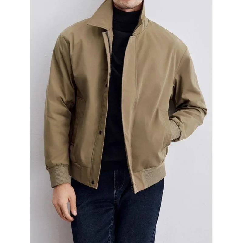 Men's Minimalist Lapel Jacket Single Breasted Casual Loose Fit Bomber Jacket Solid Color Lightweight Outerwear
