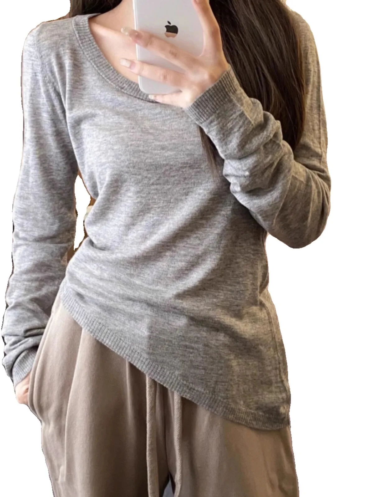 2024 new Spring Autumn U-collar slim-fit pure cashmere knit base sweater for women with long-sleeved pullover sweater