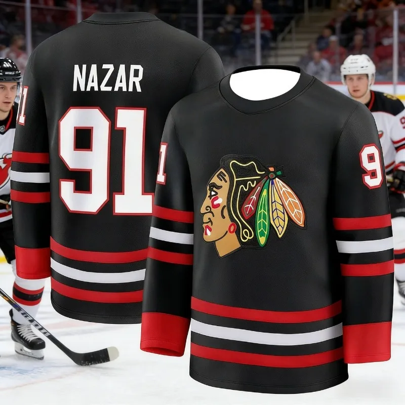 Chicago Ice Hockey Jersey Men's Blackhawks Black Long Sleeve Sports Sportswear Breathable Team Uniform for Hockey Fans Day &Gift image 6