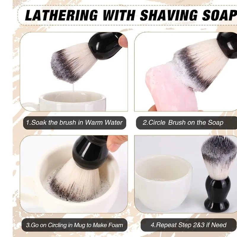 1Pcs Beard Shaving Brush, Wooden Handle Bristle Hair Barber Soap Foam Shave Brush, Men Facial Cleaning Salon Makeup Tools