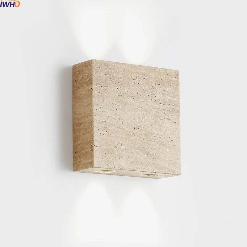 

IWHD Japan Style LED Wall Lamps Indoor Wall Lighting Yellow Stone Lampshade 220v 110v Bathroom Mirror Stairs Light Wandlampe