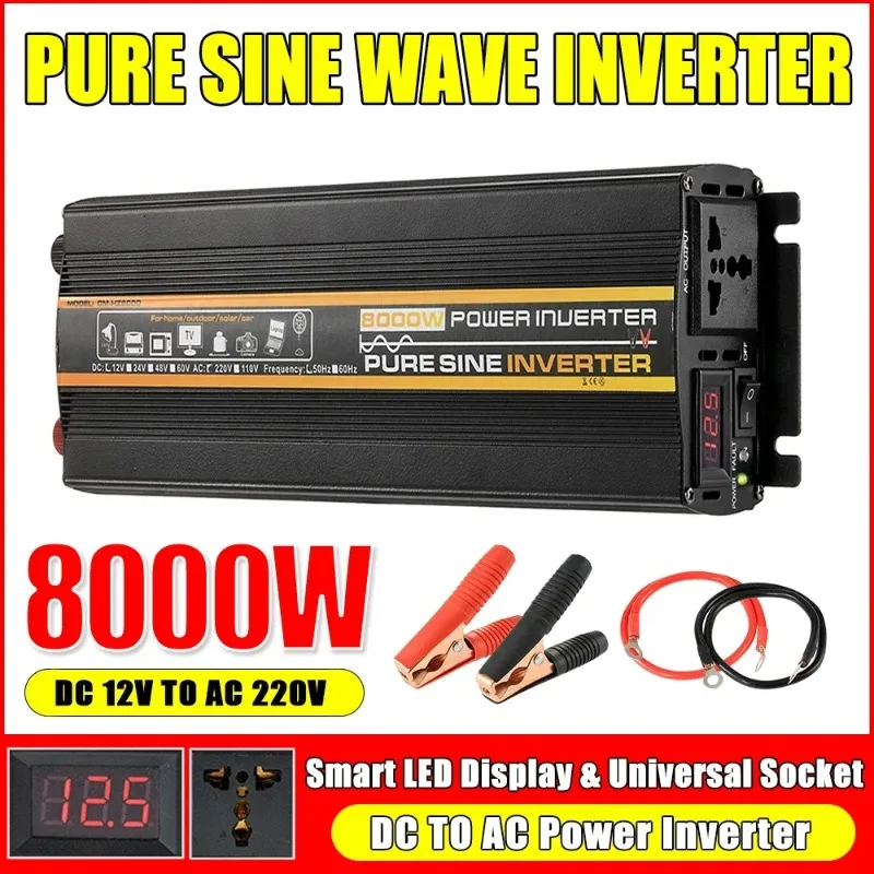 Pure Sine Wave Power Inverter 3000W 4000W 6000W 8000W DC12V 24V To AC220V LED Display Voltage Converter
