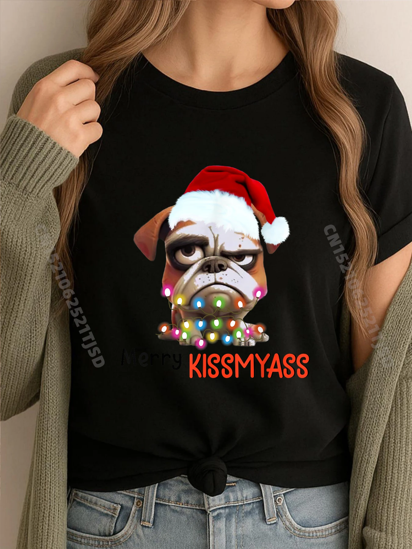 

Merry Kissmyass Cat Christmas Lights Fall Clothes Aesthetic Men's Clothing Tshirt Washed Print