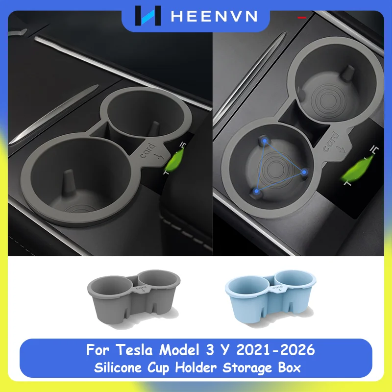 Silikon-Mittelkonsolen-Getränkehalter-Aufbewahrungsbox für Tesla Model 3 Y 2021-2026, Schwarz Blau Grau Farbe Auto-Innenausstattung Zubehör