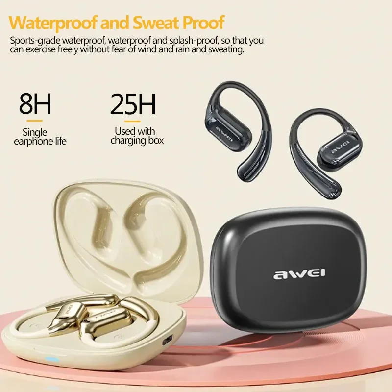 Awei TZ8 OWS Sports Headset V5.3 Wireless Bluetooth Headphones Open Earhooks Earphones With Mic Hifi Bass Earbuds Gamer Headset