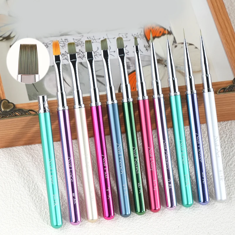 

Unique Detachable Brush Design Nail Art Brush Color Metal Flat Liner Brush Gel UV Painting Drawing Line Nail Supplies New 2025