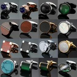 Luxury men's French shirt cufflinks High-end round Shell Cat's Eye Stone Redwood cuffs buttons Business suit accessories jewelry