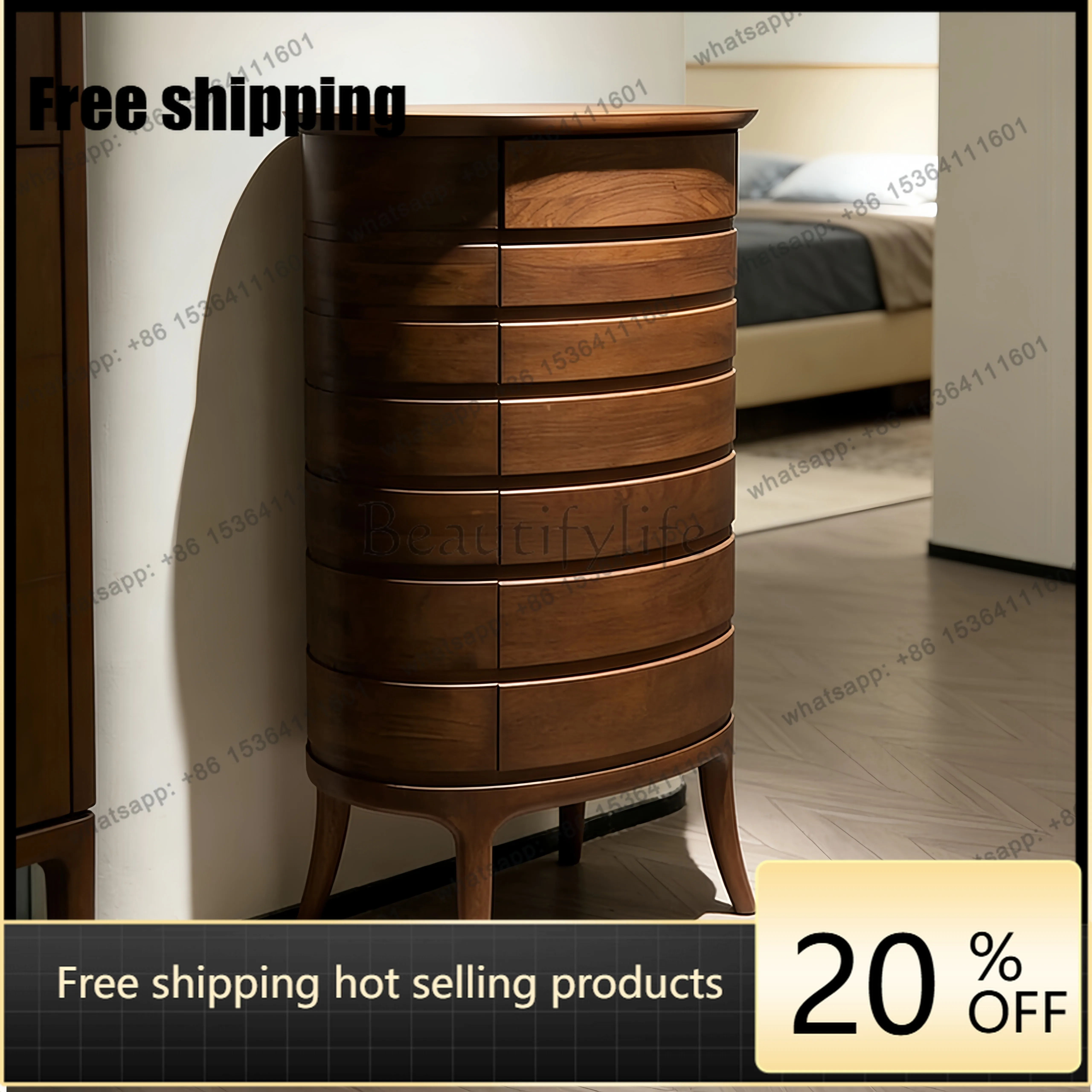 YJ New Chinese Style Solid Black Walnut Chest Drawers Modern Simple Sideboard Home Dining Living Room Storage Cabinet