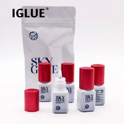 5 Bottles Sky Glue S Plus 1s Fast Dry Black  Original Korea Eyelash Extensions 5g No Irritation Beauty Makeup Tools Red Cap