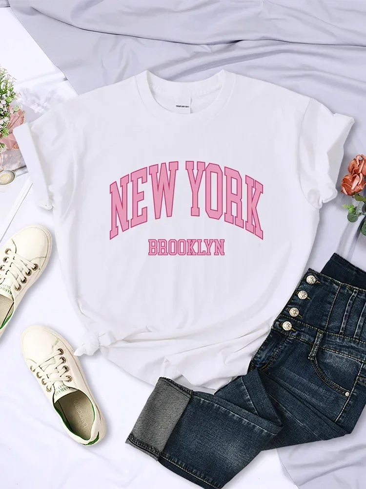 New York Brooklyn Pink City Letter Women Tshirt Street Breathable Short Sleeve Harajuku Cool Tee Shirt Casual T-Shirt