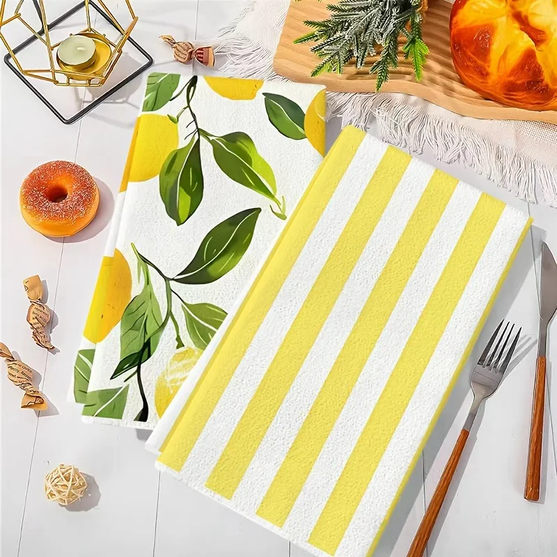 قطعتان من مناشف المطبخ المخططة بالليمون والأصفر والأبيض، مجموعة مناشف 40 سم * 60 سم، قماش تنظيف ناعم فائق الامتصاص، منشفة شاي للطبخ والخبز، منشفة يدوية، قماش تنظيف، ديكور غرفة المطبخ، أساسيات المطبخ، أساسيات المنزل