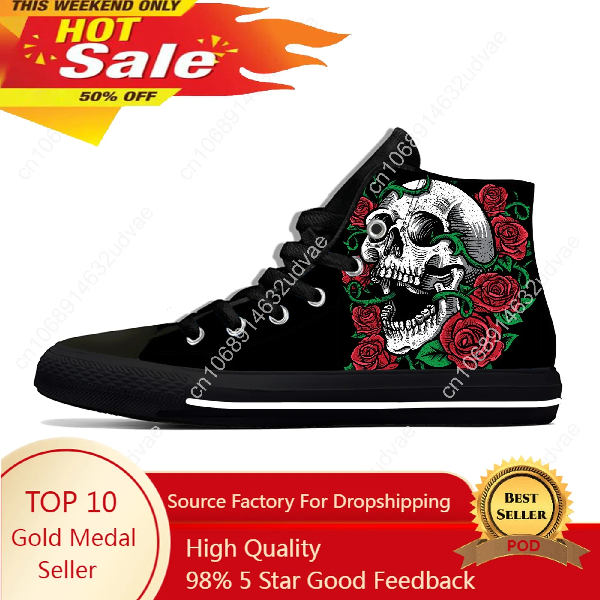 

Skulls Roses High Top Sneakers Mens Womens Teenager Casual Shoes Canvas Running Shoes 3D Printed Breathable Lightweight Shoe