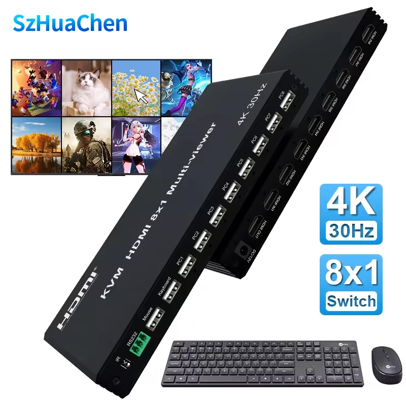 

4K60Hz HDMI-compatible KVM Multiviewer Switch 8 In 1 Out Quad Screen Multi Viewer HDMI Multi-Viewer Seamless Switcher with IR