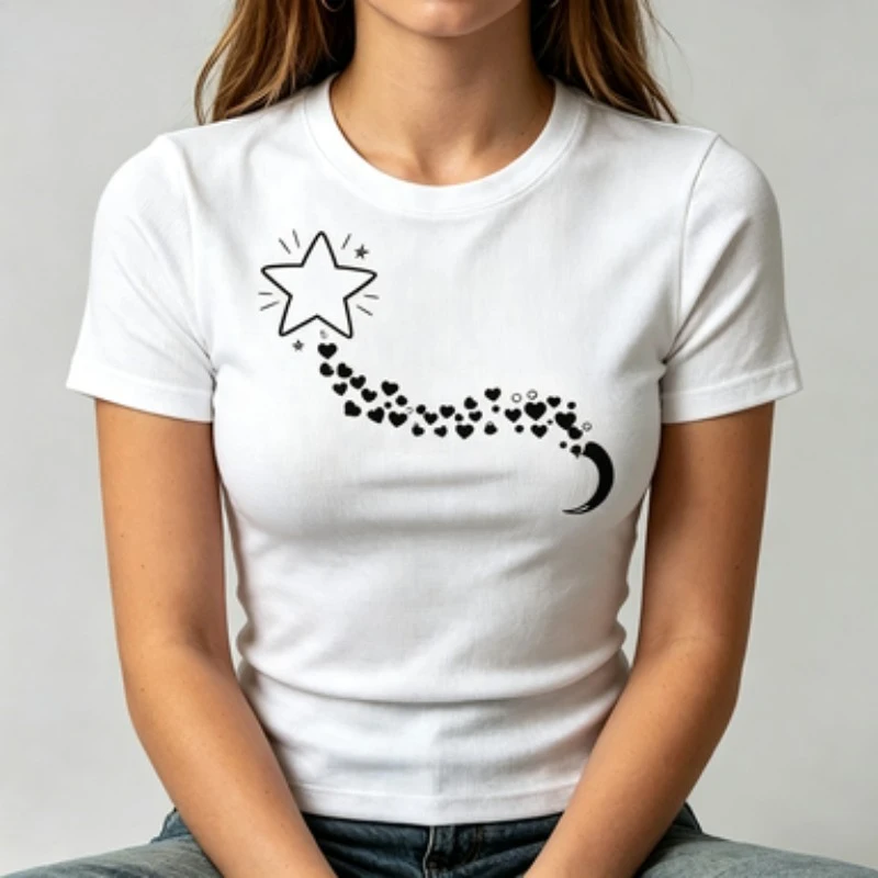 Star Heart Trail Women Cotton Round Neck T-Shirt Galaxy Doodle Graphic Casual Short Sleeve Tee Gift For Girlfriend Bestie