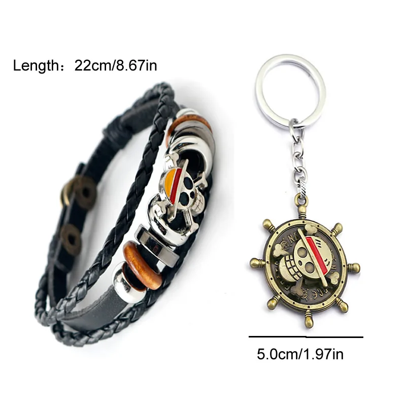 2pcs Pirates Straw Hat Luffy Bracelet + Keychain with Rotatable Cosplay Exquisite Wristband Accessories