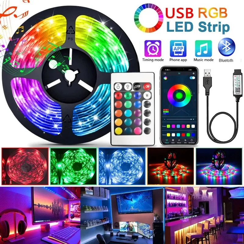 Tira de luces Led con Bluetooth, cinta USB con Control remoto, lámpara de cambio de Color para decoración de dormitorio de Navid