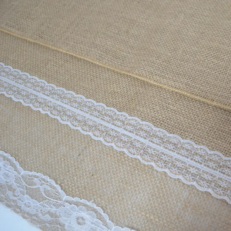 Natural Jute Table Runners Vintage Hessian Rustic Lace Burlap Table Runner wedding Birthday Christmas party Home Table Decors