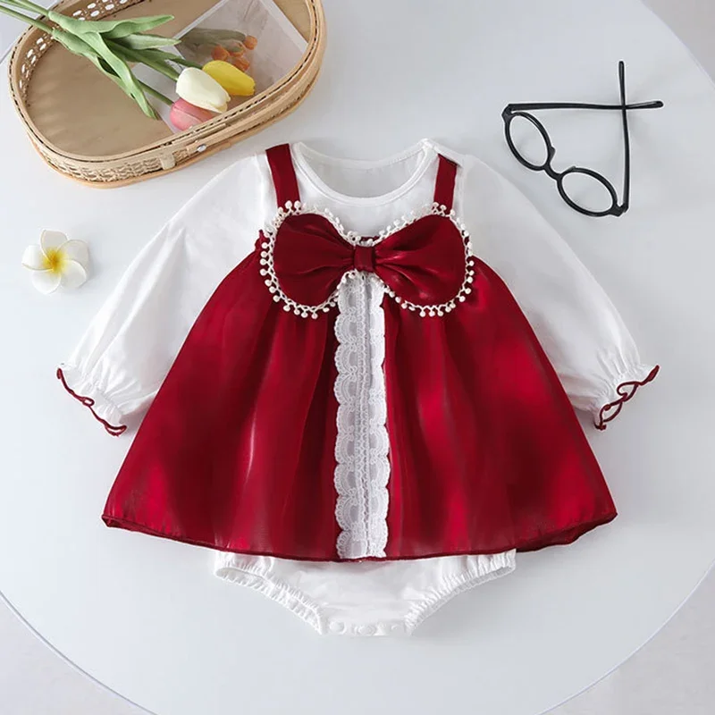 2026 New Spring Infant Baby Girls Jumpsuit Long Sleeved Cotton Splicing Toddler Baby Girl Romper 0-24M Children Clothes