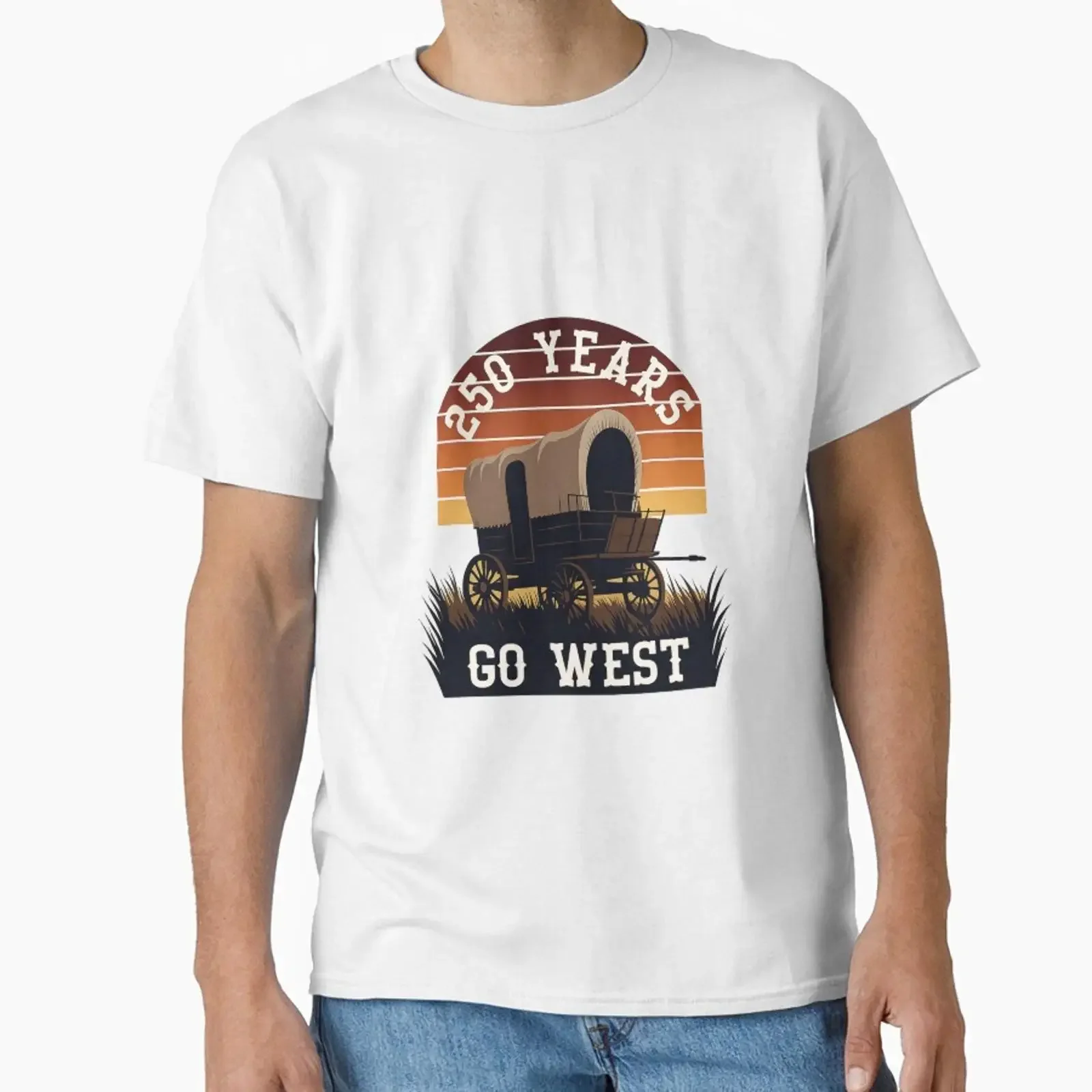 Go West Pioneer Wagon American Frontier designed and sold by humroid vintage Washed Versatile Top For Everyday Wear fashion