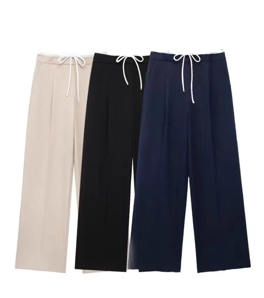 

American fashion double-layer waist design straight wide-leg pants for women spring and autumn new casual pants
