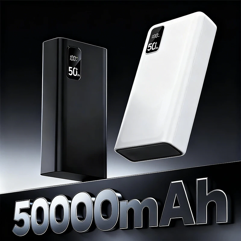 50000mAh tragbare Powerbank, 66W superschnelles tragbares Ladegerät, lädt 4 Geräte gleichzeitig, LED-Taschenlampe mit Trageriemen, Akkupack mit hoher Kapazität, kompatibel mit iOS und Android,