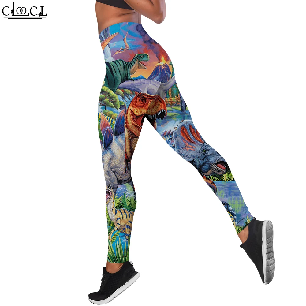 CLOOCL-mallas con estampado de dinosaurio para mujer, pantalones con estampado 3D para entrenamiento femenino, Push Up, trotar, mallas ajustadas transpirables para gimnasio