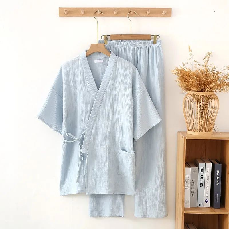 100% Baumwolle Frauen und Männer Nachtwäsche Home Kleidung Halbarm Kimono Robe setzt Paare bequeme Pyjamas Anzug Home Pijama Seda