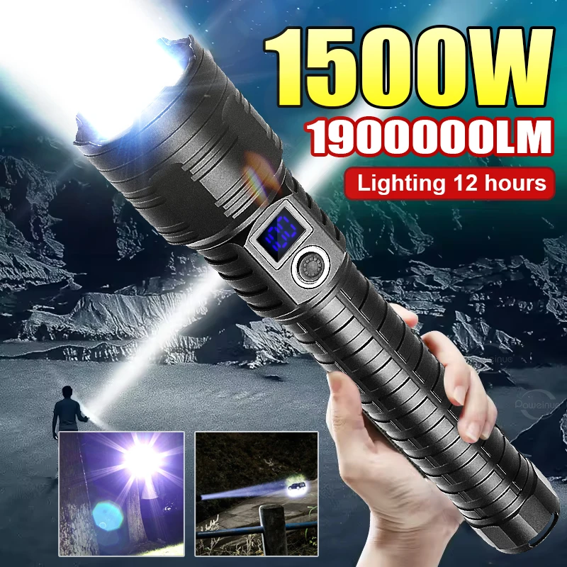 1900000LM High Powerful LED Flashlight Super Bright Rechargeable Zoom Tactical Torch Outdoor Camp Lamp Ultra Powerful Flashlight