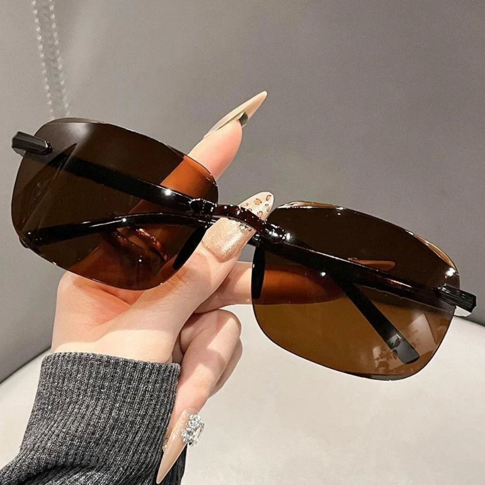 نظارات واقية من الأشعة فوق البنفسجية 400، نظارات مربعة أنيقة متعددة الاستخدامات بدون إطار، نظارات شمسية أنيقة وحديثة بدون إطار لمدينة الشارع #3