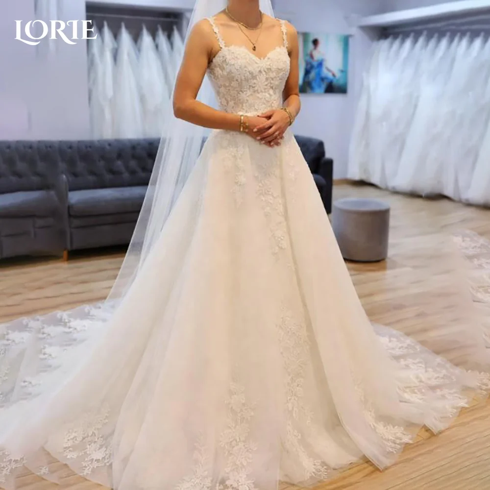 

LORIE Ivory Mermaid Wedding Dresses Pearls Lace Applique Tulle Bridal Gowns Square Neck Spaghetti Straps Vintage Gown Customized
