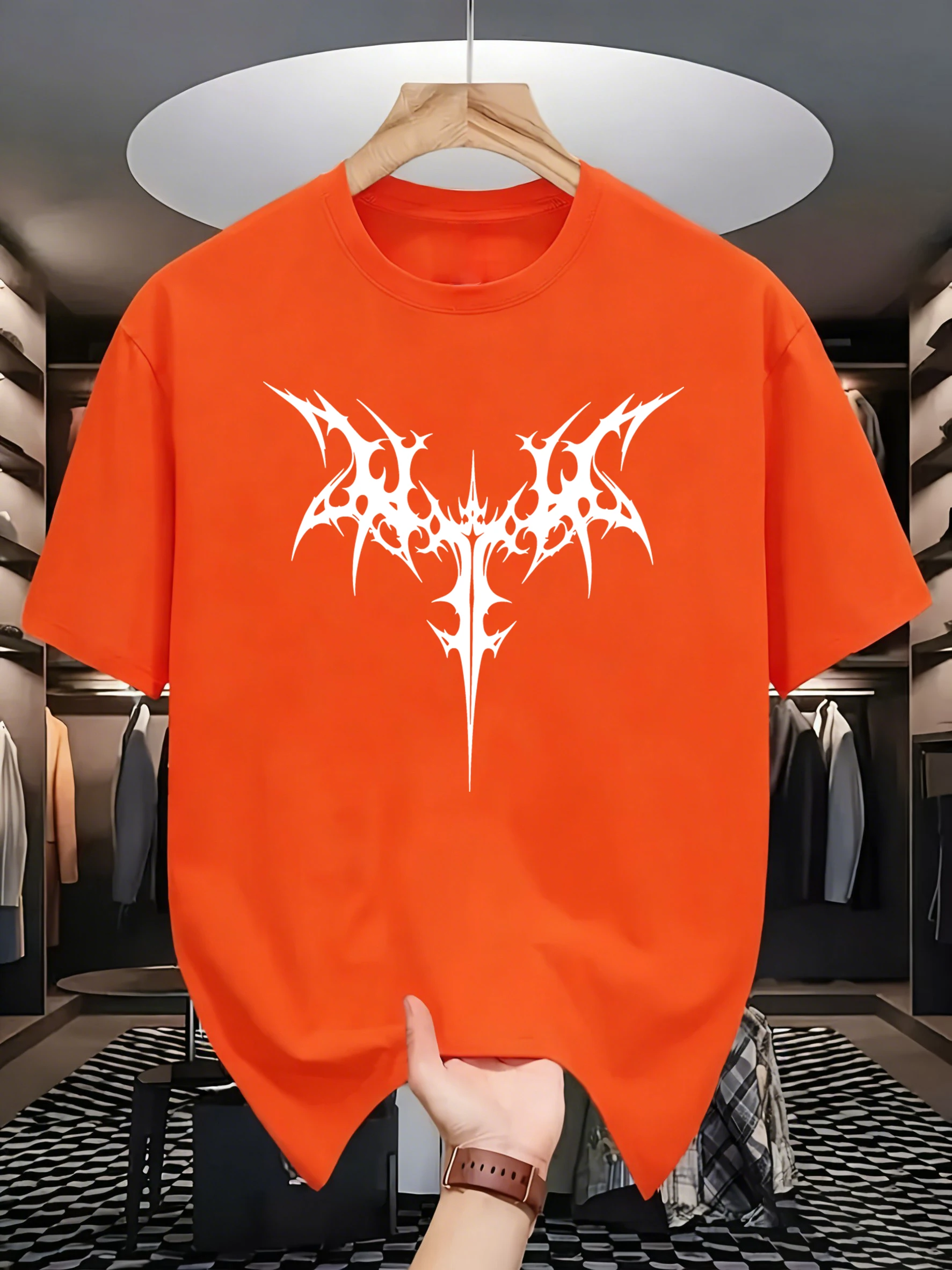 Spiny Bat Wings Design Men Breathable Street T Shirt Hip Hop All-Match Top Casual Cotton Clothes O-Neck Loose Unisex Streetwear
