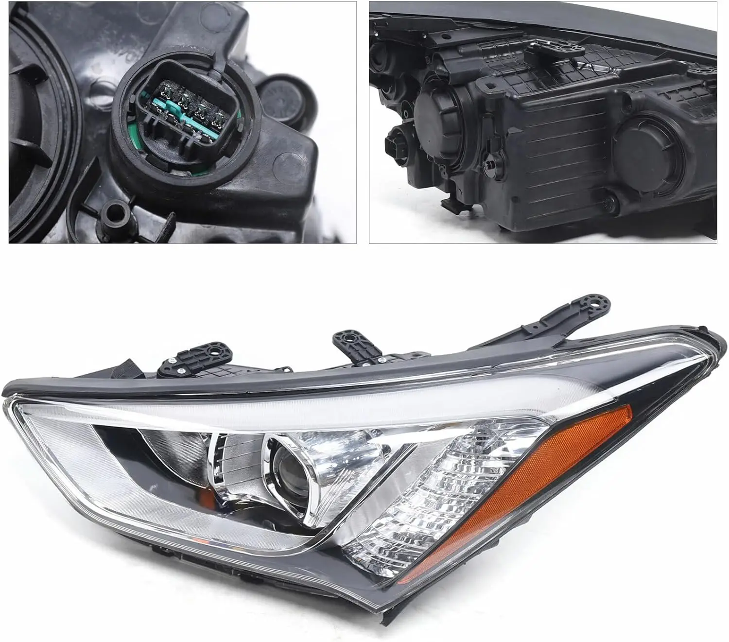 LED+Halogen Front Headlight Assembly (Left & Right Pair) Compatible with 2013-2016 Santa Fe GLS/SE - Without Bulb, DRL Projector