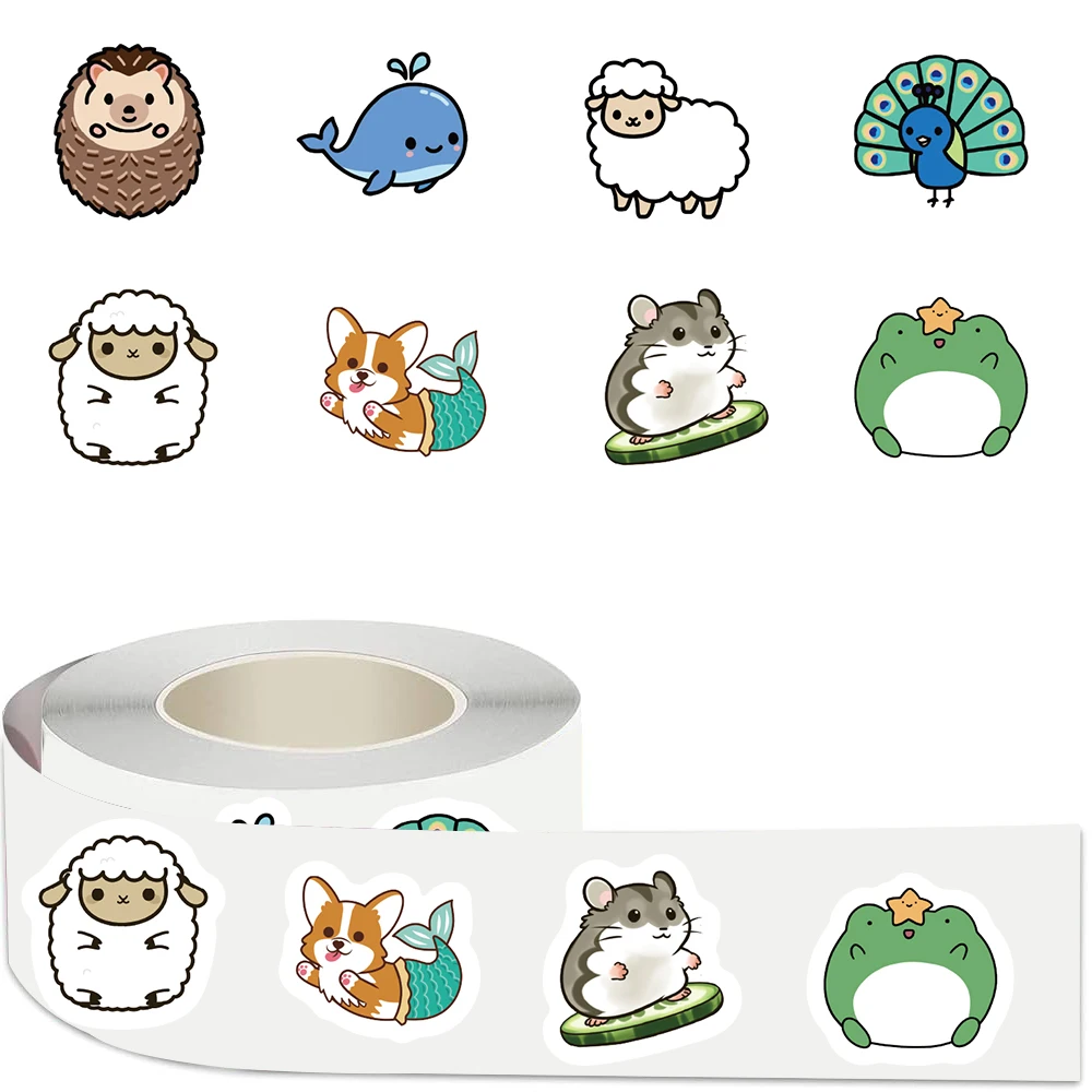 500Pcs/roll Cartoon Cute Animal Whale Sheep Frog Dog Roll Sticker Graffiti DIY Diary Pencil Box Notebook Luggage Vase Sticker