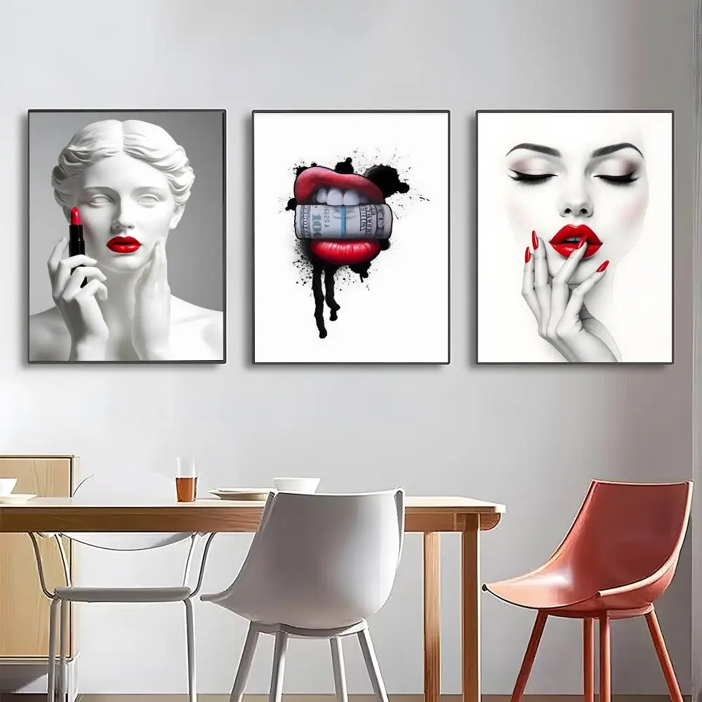 R-Red Lips Smoking Woman Poster High-definition posters, wall art for living room and home decor. Modern home
