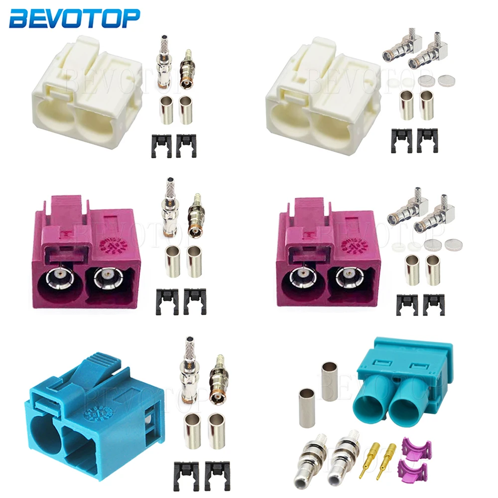 5Pcs/Lot Twin Fakra Code B/D/Z Female Straight/Right Angle Connector 50 Ohm RF Coaxial Connectors for RG316/RG174 Pigtail Cable