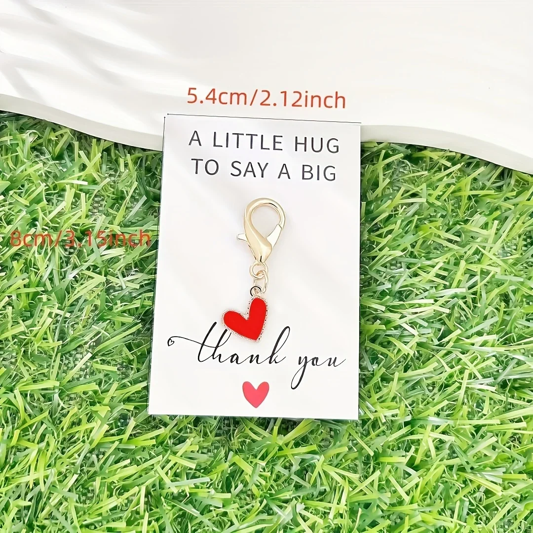 60pcs Heart-Shaped Alloy Keychain Gift Set | Red Heart Keychain And Thank You Card, Lobster Clasp Zinc Alloy | Warm Gift