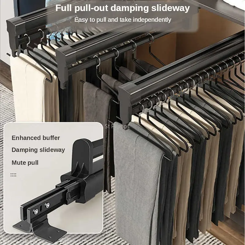 Heavy Duty Pull-Out Closet Valet Rod Adjustable Wardrobe Clothing Rail Top Mount Wardrobe Hanger Rack Bar Ball Bearing Slide