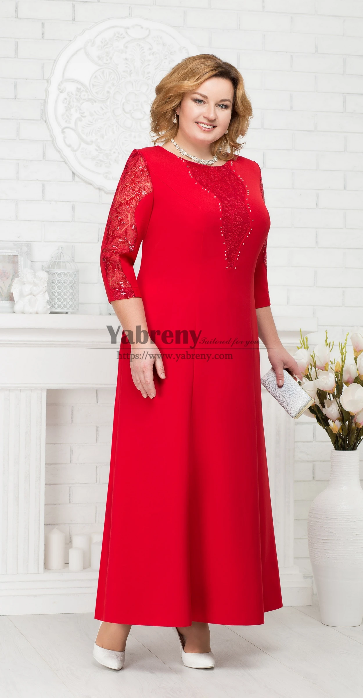 

Plus Size Red women's Dress for wedding Guest Pink A-Line Mother of the Bride Dress