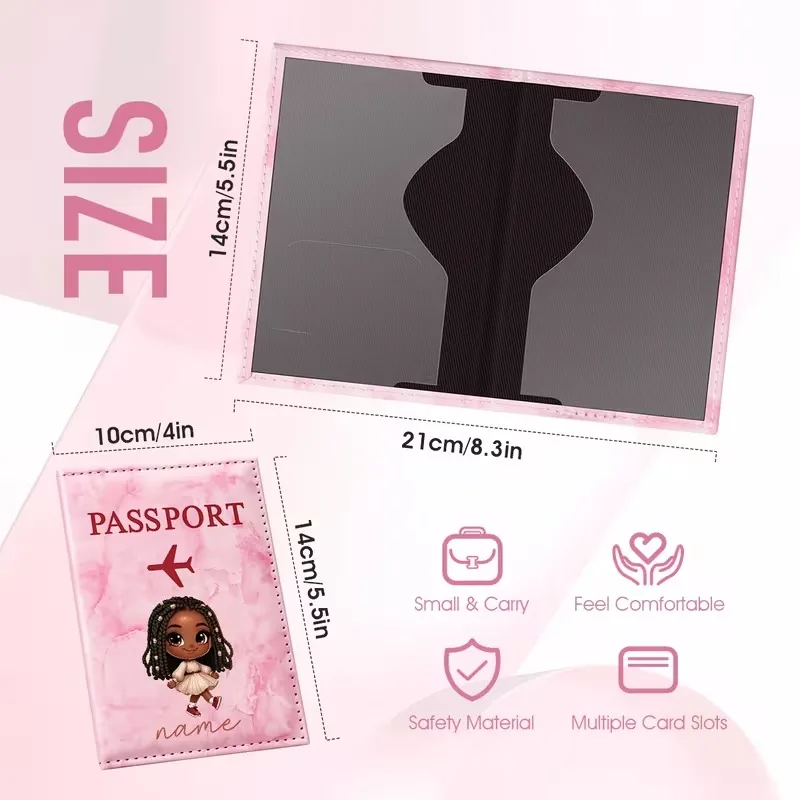 Custom Personalized Name Cute Illustration Design Passport Holder - African Woman with Curly Braided Hair in Red Dress