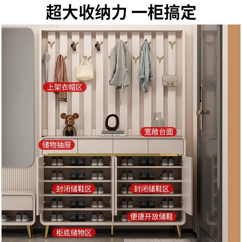 Modern Luxury Shoe Cabinet with Hanger and Light Integrated Entryway Partition Storage Unit Simple New Coat Rack for