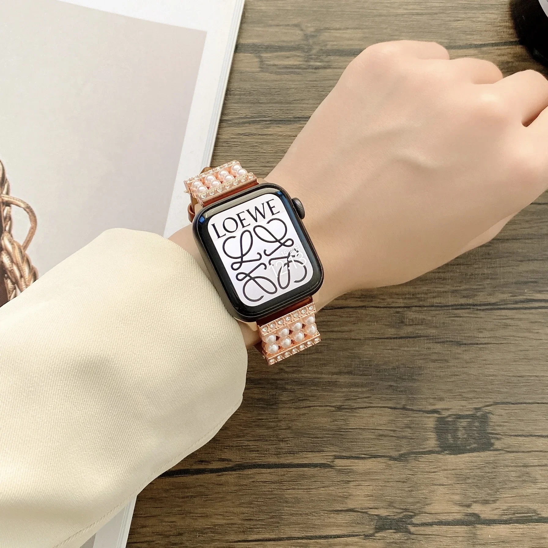 Leather+Jewelry Strap For Apple watch band 45mm 41mm 44mm 42mm 40mm 46mm bracelet metal wristband iwatch Ultra 10 9 8 7 6 5 4 SE