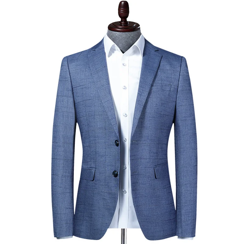 

Lansboter Blue Men's Suit Coat Spring And Autumn Plaid Suit Korean Version Slim Fit Small Suit Casual Coat