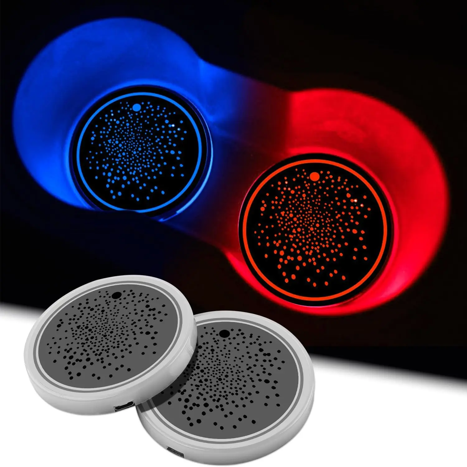 

2Pcs LED Car Cup Holder Lights, 7 Colors Light Up Cup Coasters, USB Rechargeable Interior Lighting Accessories for Car Truck Veh