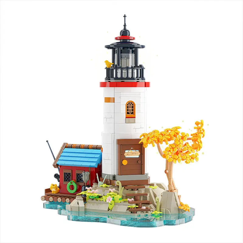 

Creative Street View Mini Block Lighthouse Building Brick Streetscape Construction Toys Collection With Light For Kids Gift