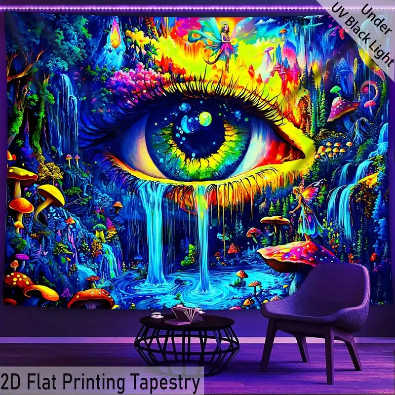VIKAMA Wall Tapestry Vision Eye Psychedelic Forest Tapestry Glowing Under Black Light, Psychedelic Print Print Tapestry