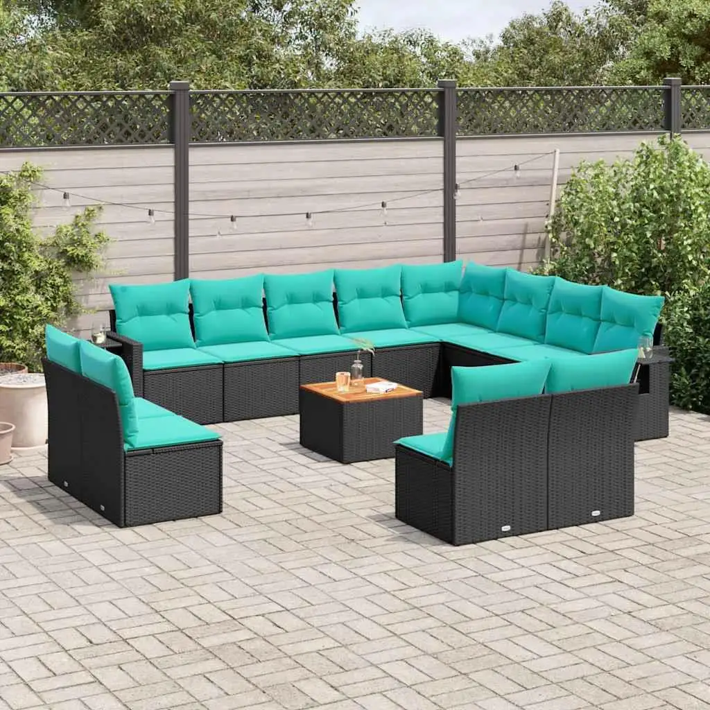 

Stylish 13 Piece Outdoor Patio Sofa Set with Cushions Black Poly Rattan Furniture