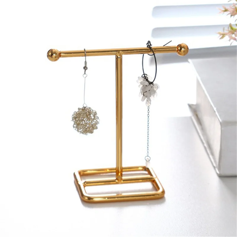 T-Bar Creative Wrought Iron Jewelry Rack Ring Earrings Necklace Hanger Storage Rack Jewelry Prop Display Stand Earring Organizer