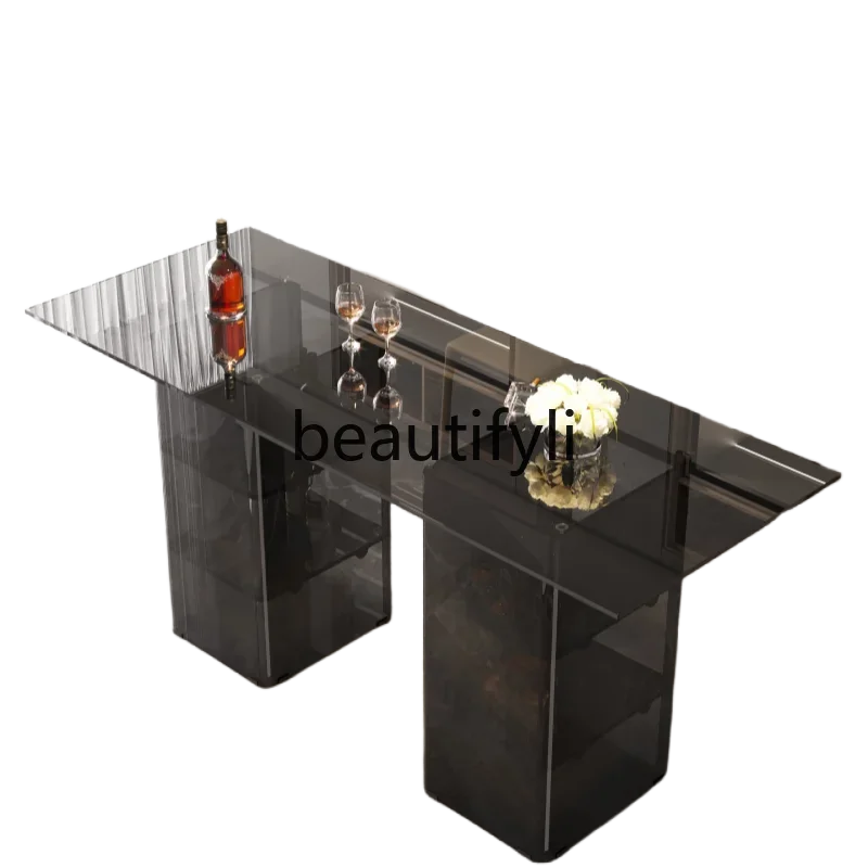 Tempered glass bar counter Italian minimalist home living room high table villa high-end fashion partition cabinet